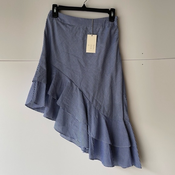 A New Day Women's Blue Striped High Low Ruffled Casual Skirt, Sz 2 - Picture 4 of 8